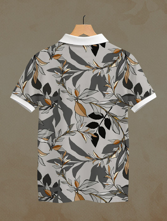 Grey Leaves Printed Polo #PP102