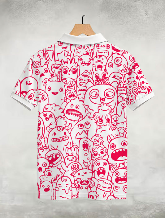 Red Doodle Printed Polo T-Shirt #PP130