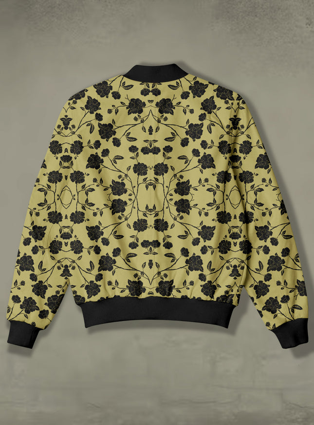 Black Floral Print Bomber Jacket #BJ109
