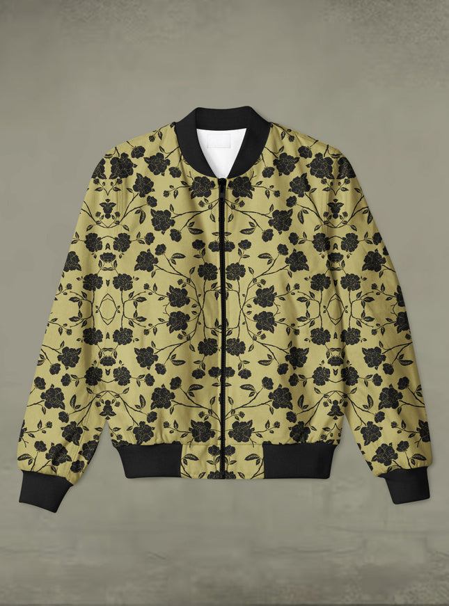 Black Floral Print Bomber Jacket #BJ109