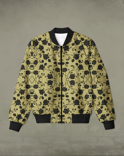 Black Floral Print Bomber Jacket #BJ109