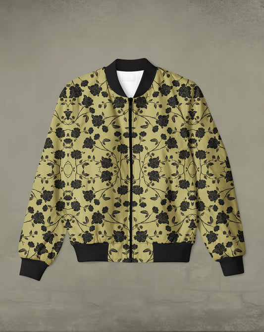 Black Floral Print Bomber Jacket #BJ109