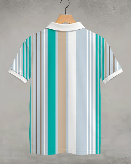 Teal Barcode Stripe Printed Polo T-Shirt #PP177