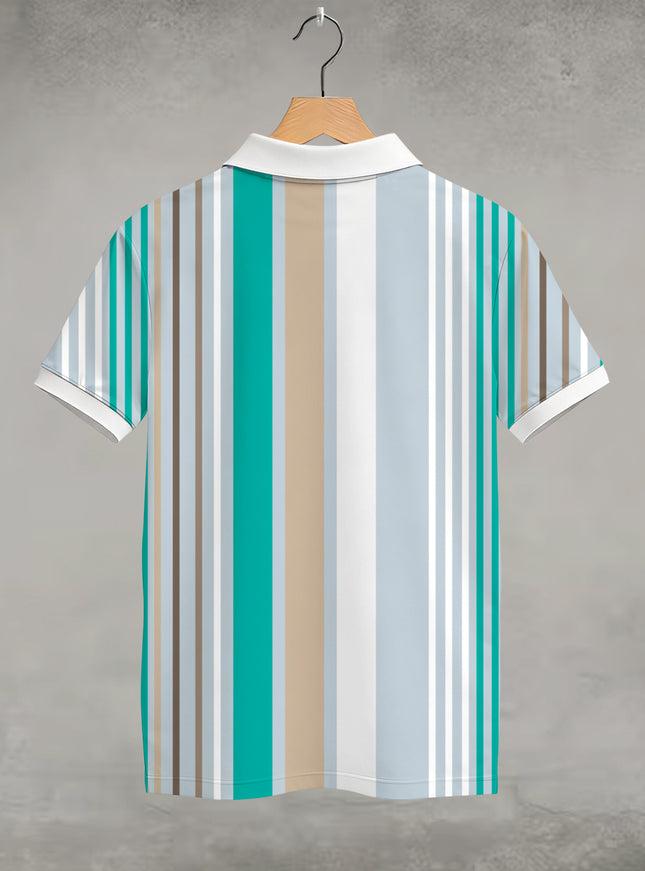 Teal Barcode Stripe Printed Polo T-Shirt #PP177