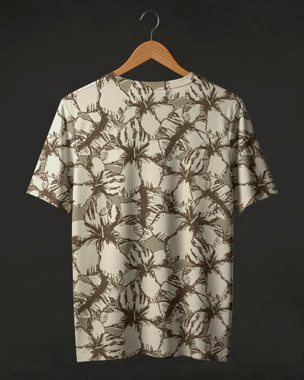 Beige Hibiscus Print T-Shirt #PT188
