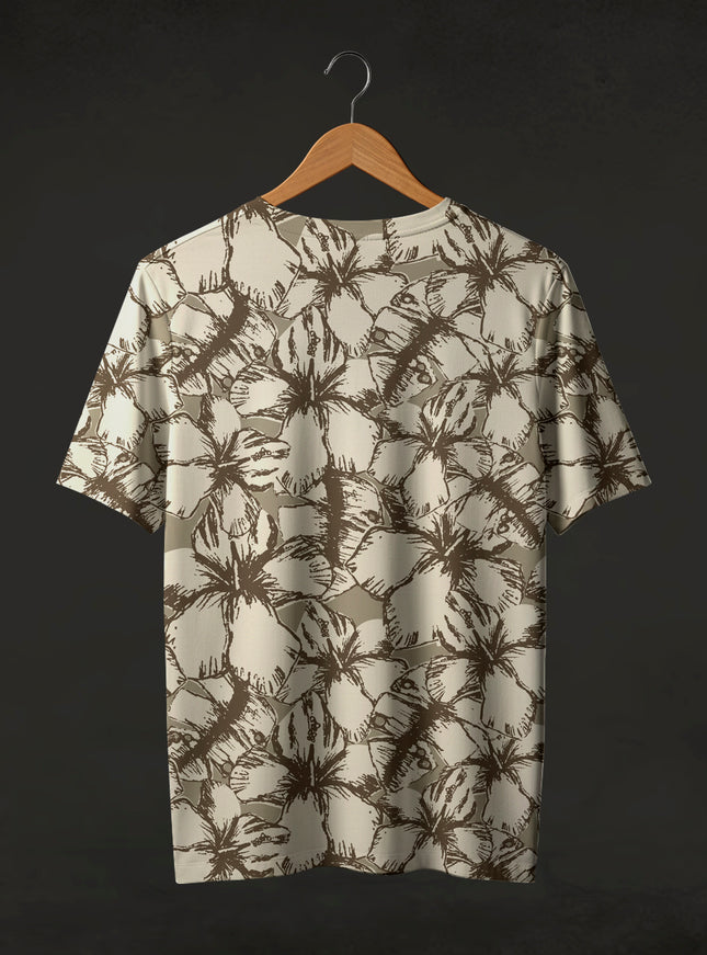 Beige Hibiscus Print T-Shirt #PT188