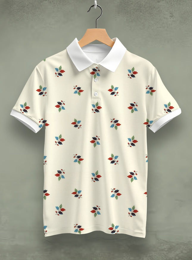 Small Leaf Pattern Printed Polo #PP110