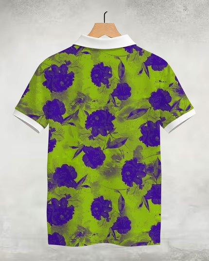 Teal Floral Printed Polo #PP105