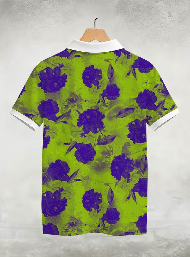 Teal Floral Printed Polo #PP105
