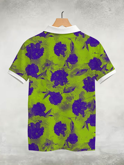 Teal Floral Printed Polo #PP105