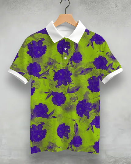 Teal Floral Printed Polo #PP105