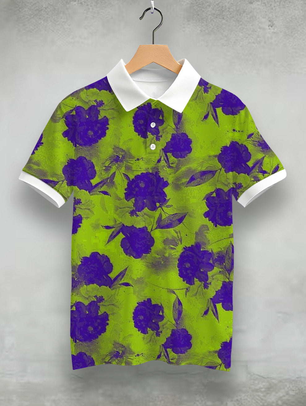 Teal Floral Printed Polo #PP105