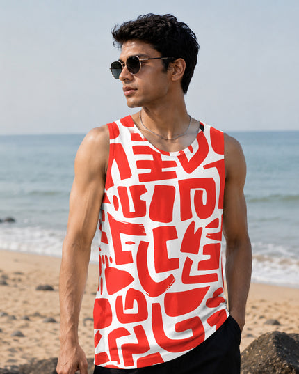 Red & White Printed Sando #110