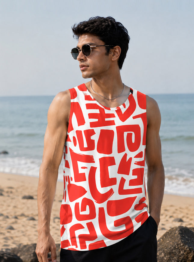 Red & White Printed Sando #110