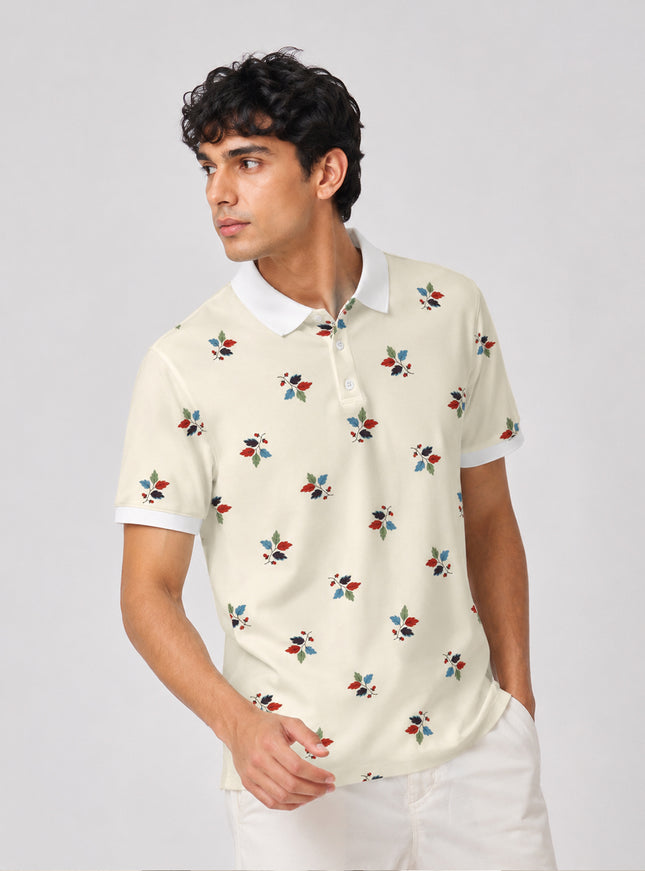 Small Leaf Pattern Printed Polo #PP110