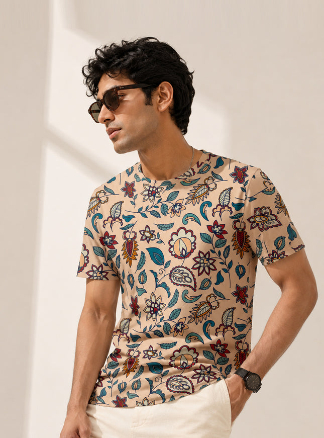 Ethnic Art Flower Print T-Shirt #PT120