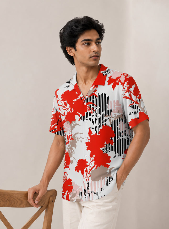 Red Floral Art Printed Shirt
