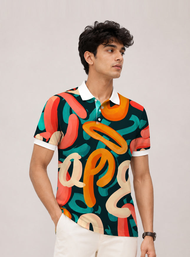 Colourful Typography Polo T-Shirt  #PP128