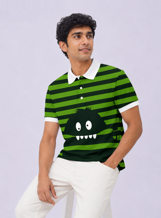 Ghost Striped Printed Polo Tee  #PP147