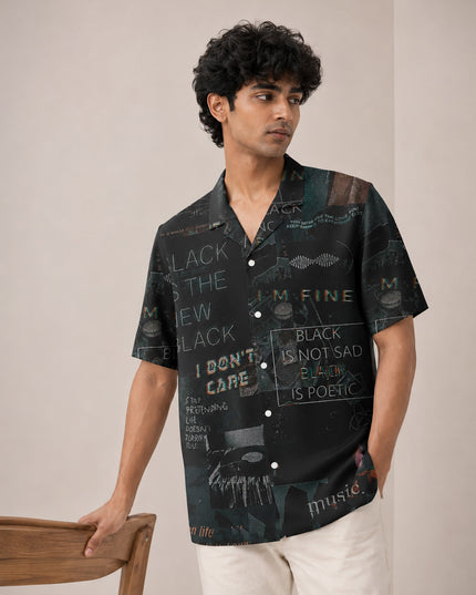 I Don't Care Black Printed Shirt