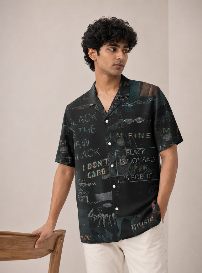 I Don't Care Black Printed Shirt