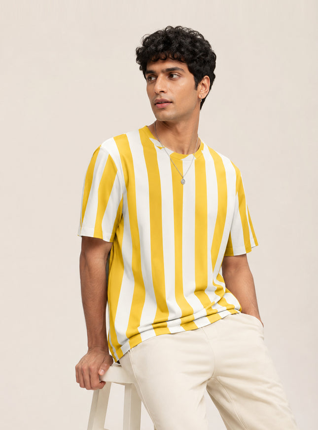 Yellow Striped Printed T-Shirt #PT146