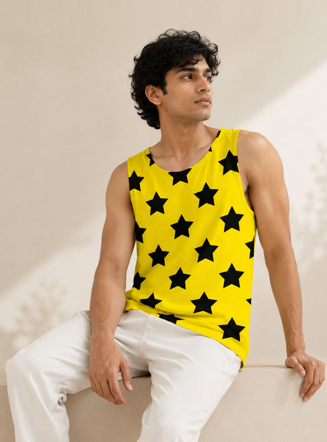 Black Yellow Star Printed Sando #159