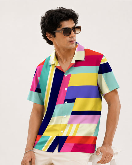Abstract Colourful Stripes Printed Shirt