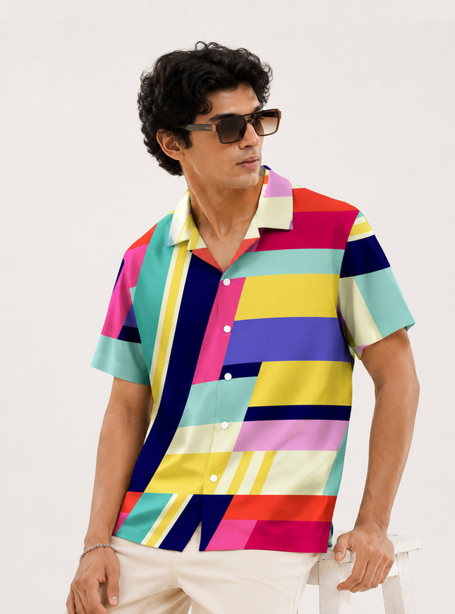 Abstract Colourful Stripes Printed Shirt