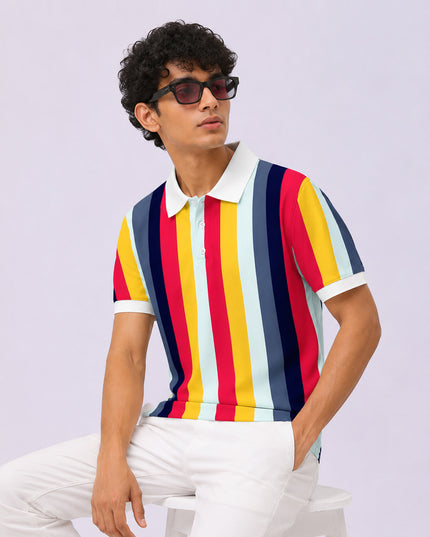 Rainbow Stripe Printed Polo T-Shirt #PP181