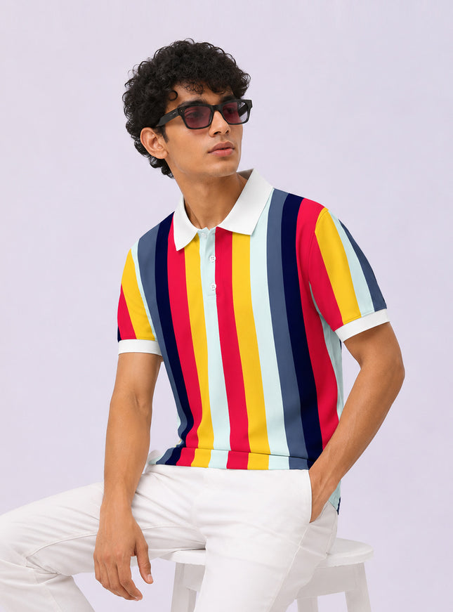 Rainbow Stripe Printed Polo T-Shirt #PP181