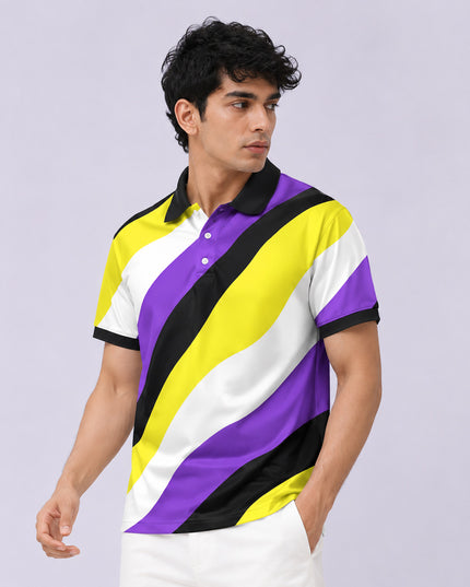 Multicolours Striped Printed Polo Tee  #PP138