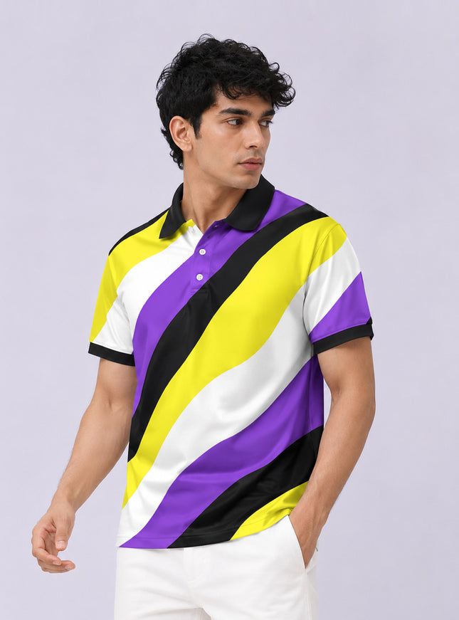 Multicolours Striped Printed Polo Tee  #PP138