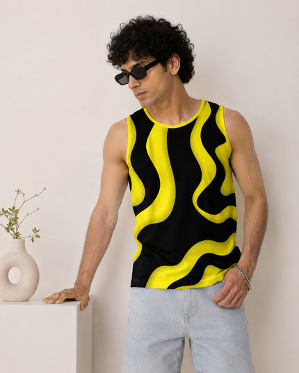 Yellow Black Wave Printed Sando #141