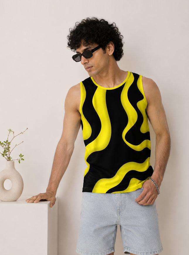 Yellow Black Wave Printed Sando #141