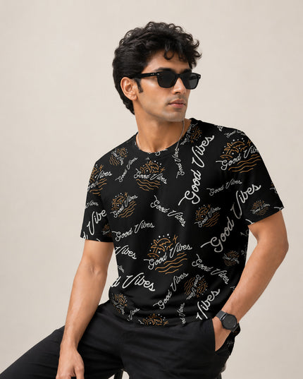 Good Vibes Black Printed T-Shirt #PT182
