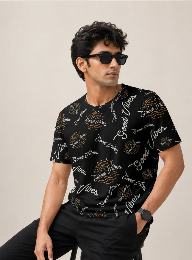 Good Vibes Black Printed T-Shirt #PT182
