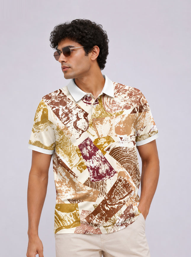 Wood Cut Pattern Polo T-Shirt #PP125