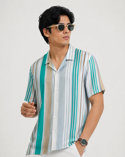 Multicolor Barcode Stripe Printed Shirt