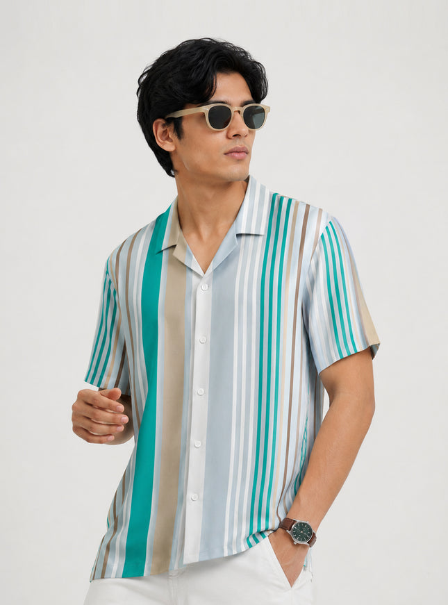 Multicolor Barcode Stripe Printed Shirt
