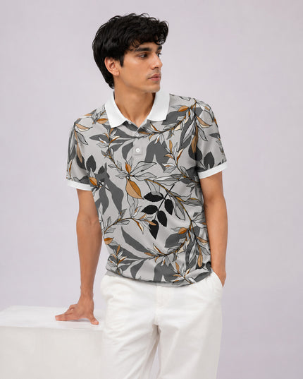 Grey Leaves Printed Polo #PP102