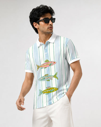 Trout Trio Art Printed Polo T-Shirt #PP176