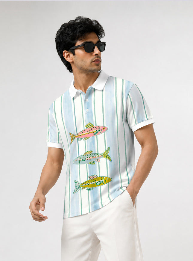 Trout Trio Art Printed Polo T-Shirt #PP176