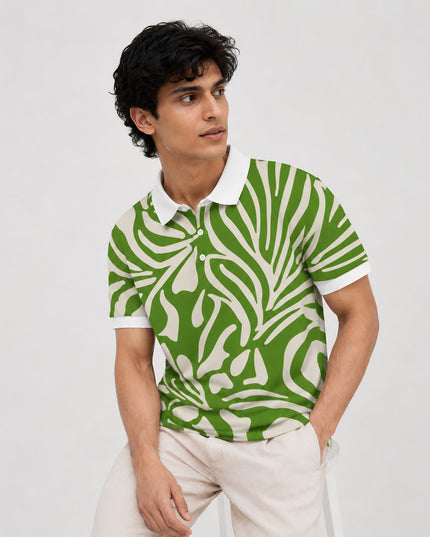 Zebra Foliage Printed Polo Tee #PP175