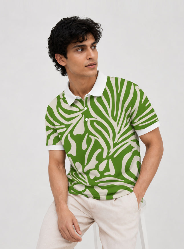 Zebra Foliage Printed Polo Tee #PP175