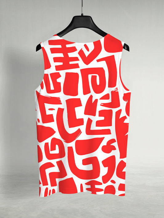 Red & White Printed Sando #110