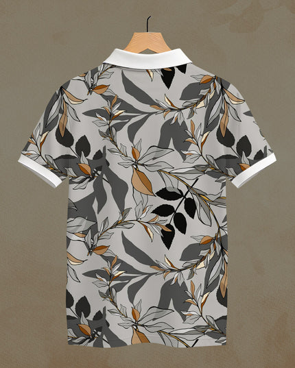 Grey Leaves Printed Polo #PP102