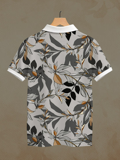 Grey Leaves Printed Polo #PP102