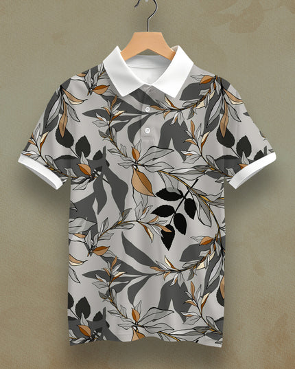 Grey Leaves Printed Polo #PP102