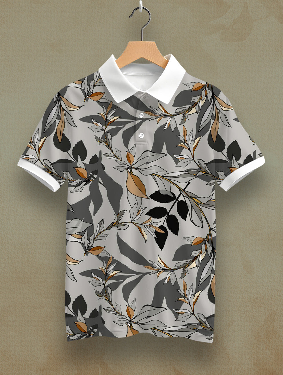 Grey Leaves Printed Polo #PP102